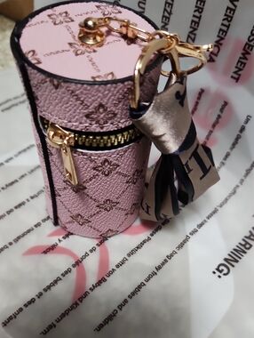 Pink Cylinder Keychain Pouch with Tassel Charm